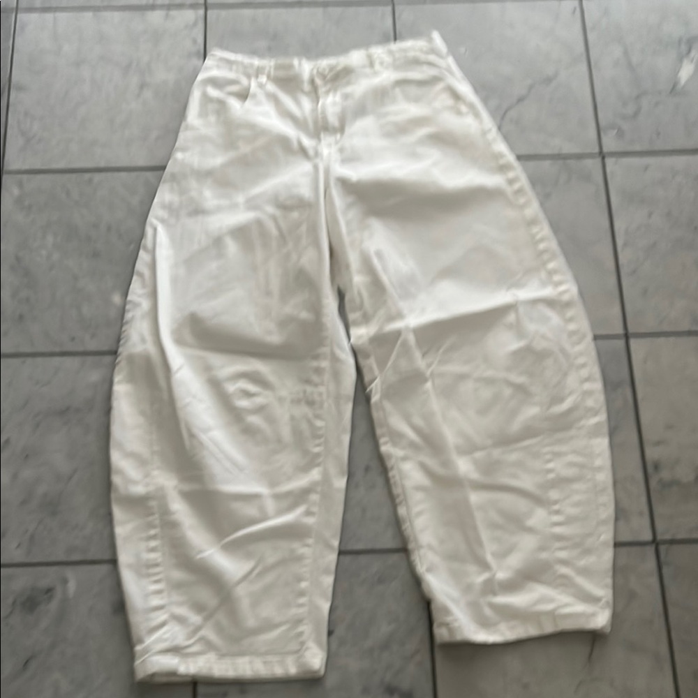 White womens Casual Relaxed-Fit Barrel Pants
